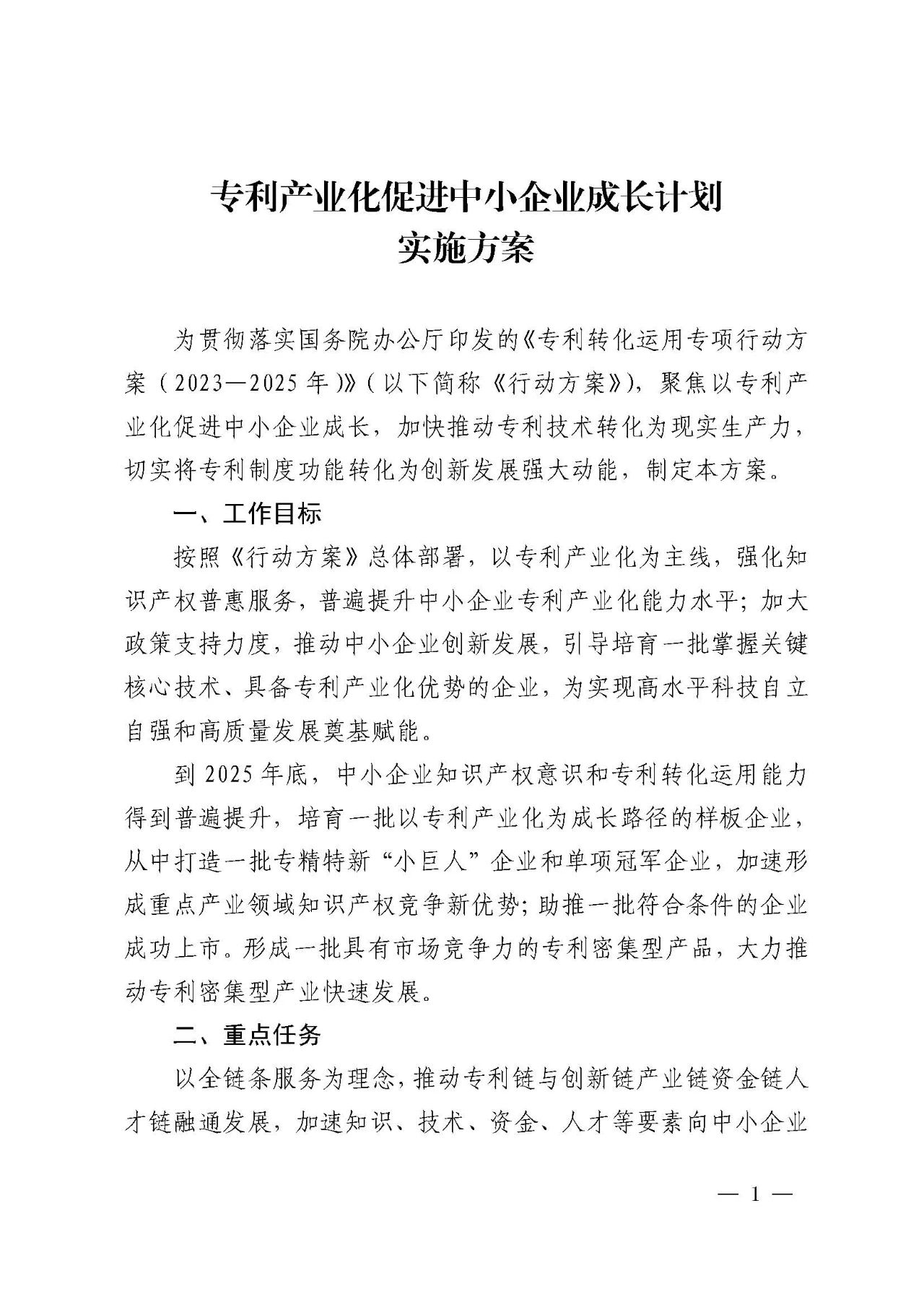 《专利产业化促进中小企业成长计划实施方案》的通知_南越商专知识产权